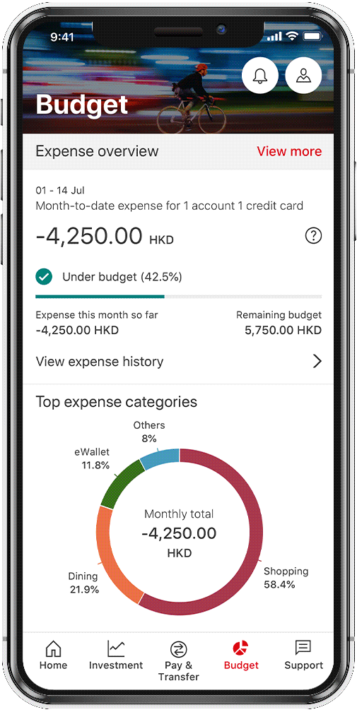 于 HSBC HK App 查阅「个人预算」